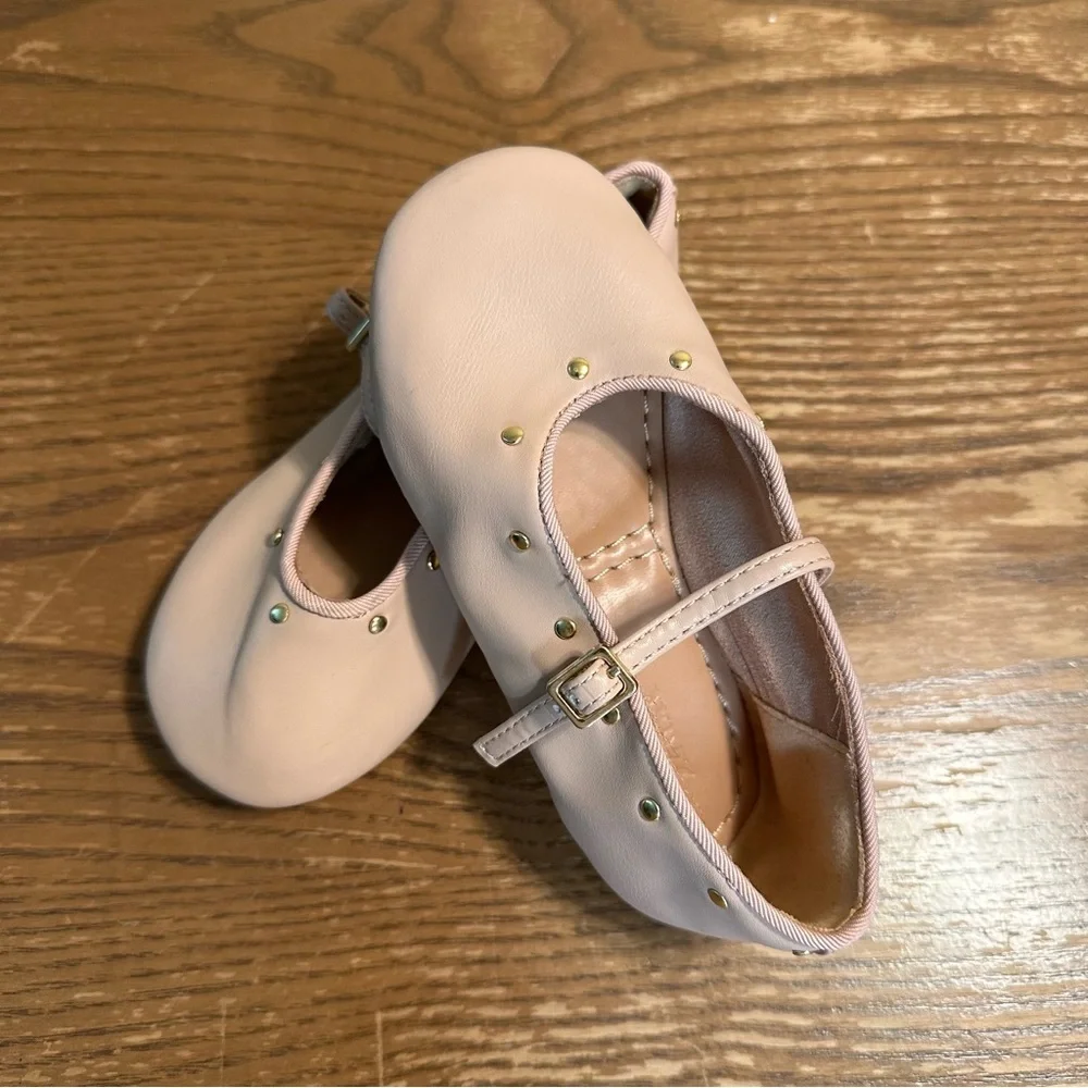 Zara Terez Blush Pink Mary Jane Flats with Gold Studs